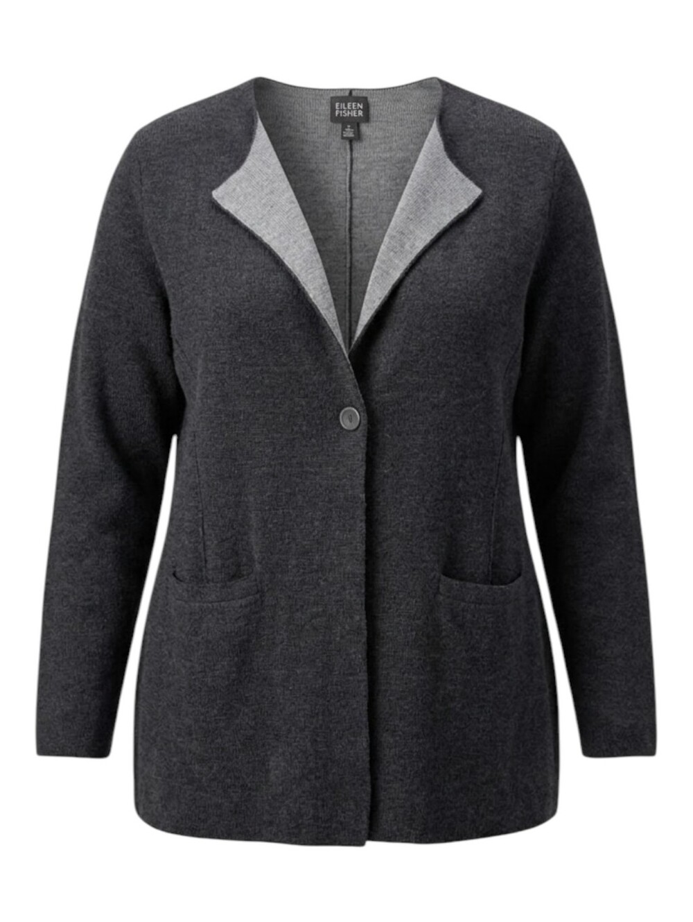 Eileen Fisher Charcoal Gray Single Button Merino Wool Cardigan Sweater Size 2X